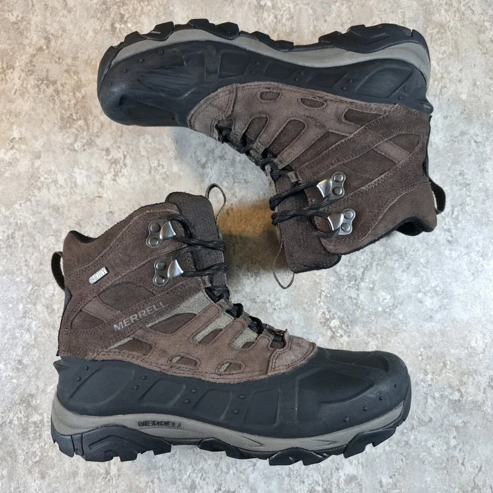 Merrell Moab Polar Brown Duck Boots Mens 9 Waterproof Hiking Insulated 400 Gram